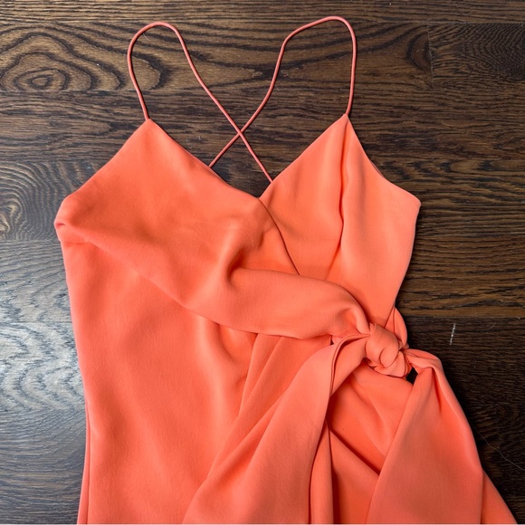 Alice + Olivia Katie Tie Wrap Dress in Coral, Size 2 - Picture 8 of 13